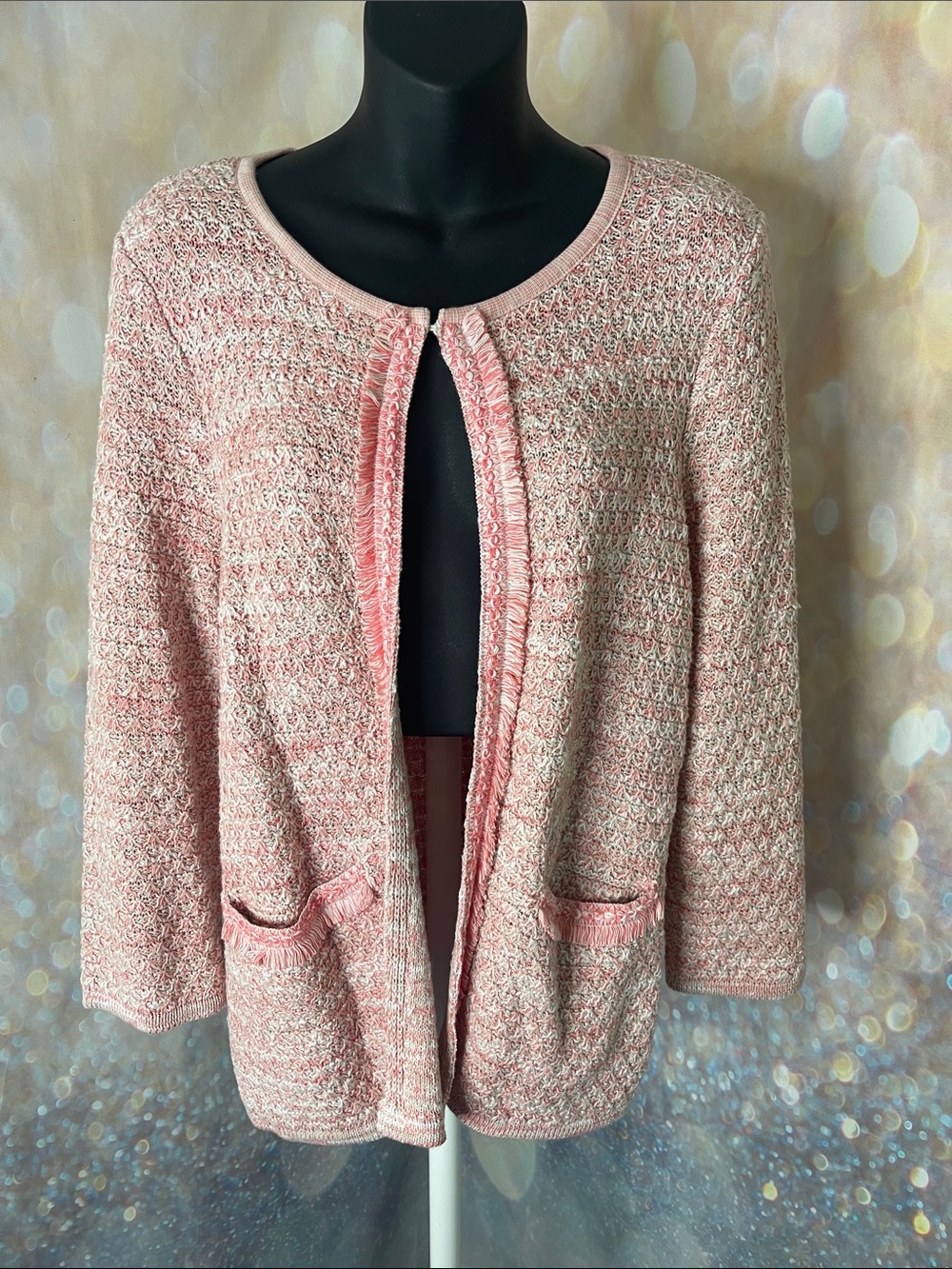 Chico's Heathered Pink Open-Front Textured Cardigan Size 1 US Medium/8